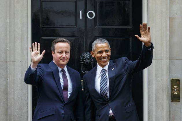 U.S. President Obama - Britain s PM Cameron LONDON, UNITED KINGDOM - APRIL 22: The President of the United States Barack Obama (R) greeted by British Prime Minister David Cameron (L) prior to their meeting in Downing Street in London, England on April 22, 2016. Ingiltere World. Editorial use only. Please get in touch for any other usage.  Copyright: x2025xAnadoluxTolgaxAkmenx