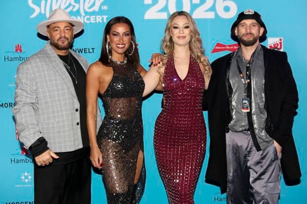 abb: ATC ist eine Eurodance Pop-Band aus Deutschland vor der blauen Fotowand bei der ZDF Sylvester Show Willkommen 2026 im Hamburger Hafen am 31.12.2025 Hamburg Deutschland