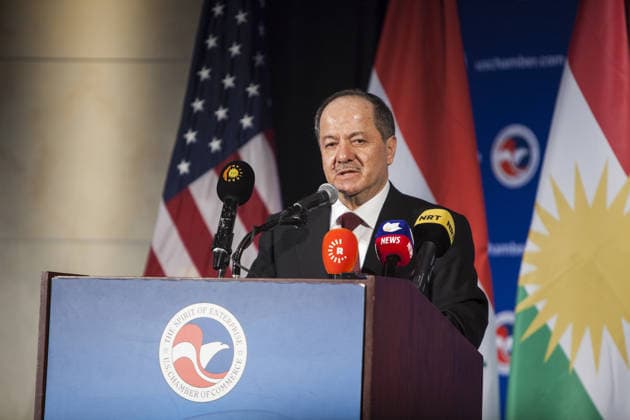 Iraqi Kurdish Regional Government President Barzani at US Chamber of Commerce WASHINGTON, USA - MAY 05: Iraqi Kurdish Regional Government President Massoud Barzani gives a speech at the United States Chamber of Commerce in Washington, USA on May 05, 2015. District of Columbia United States. Editorial use only. Please get in touch for any other usage.  Copyright: x2025xAnadoluxSamuelxCorumx