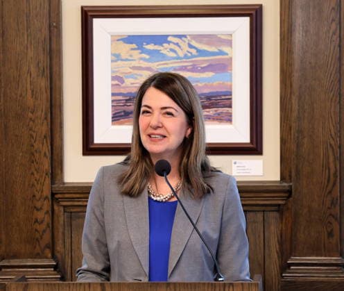 January 2, 2026, Calgary, Ab, Canada: Alberta Premier Danielle Smith speaks following the swearing in of MLA Grant Hunter as the new Minister of Environment and Protected Areas at McDougall Centre in Calgary on Friday, Jan. 2, 2026. Calgary Canada  - ZUMAc35_ 20260102_zaf_c35_004 Copyright: xGavinxYoungx
