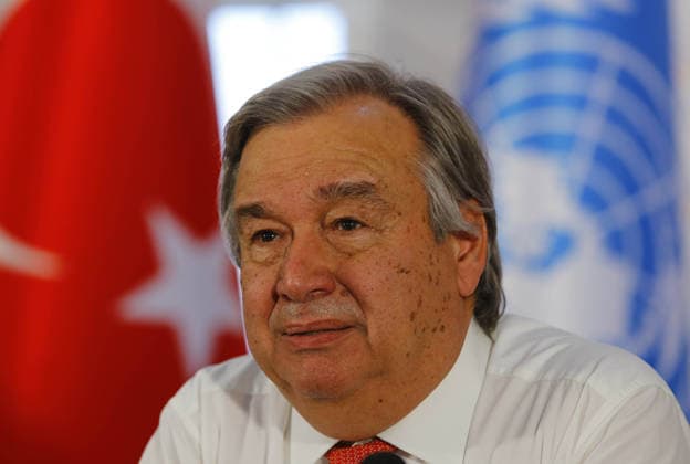 Antonio Guterres and Angelina Jolie visit refugees MARDIN, TURKEY - JUNE 20 : U.N. High Commissioner for Refugees Antonio Guterres and U.N. Special Envoy for Refugees Angelina Jolie (not seen) attend a press conference after visiting Kurdish, Arab, Turkmen and Ezidi refugees living in Midyat Refugee Camp on World Refugee Day in Turkey s southeastern province of Mardin on June 20, 2015. Mardin Turkey. Editorial use only. Please get in touch for any other usage.  Copyright: x2025xAnadoluxMuratxKaynakx