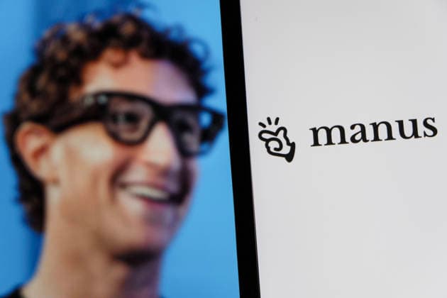 January 3, 2026, Bandung, West Java, Indonesia: In this photo illustration, the Manus AI logo is seen displayed on a smartphone screen and the MARK ZUCKERBERG Profile photo in the background. Meta said it would acquire Chinese-founded artificial intelligence startup Manus, as the technology giant accelerates efforts to integrate advanced AI across its platforms. Bandung Indonesia - ZUMAs281 20260103_zip_s281_009 Copyright: xAlgixFebrixSugitax