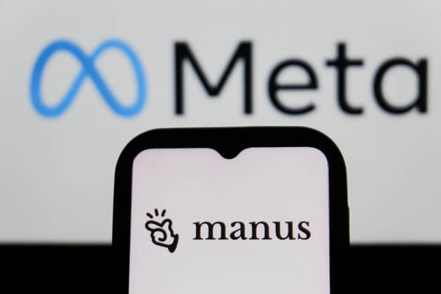 January 3, 2026, West Java, Indonesia: In this photo illustration, the Manus AI logo is seen displayed on a smartphone screen and the Meta logo in the background. Indonesia - ZUMAs197 20260103_aaa_s197_002 Copyright: xSOPAxImagesx