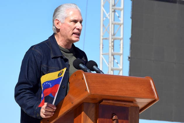 (260104) -- HAVANA, Jan. 4, 2026 -- Cuban President Miguel Diaz-Canel delivers a speech at an event condemning the U.S. military aggression against Venezuela in Havana, capital of Cuba, Jan. 3, 2026. (Photo by Xinhua) (SpotNews) CUBA-HAVANA-VENEZUELA-ACT OF CONDEMNATION JoaquinxHernandez 