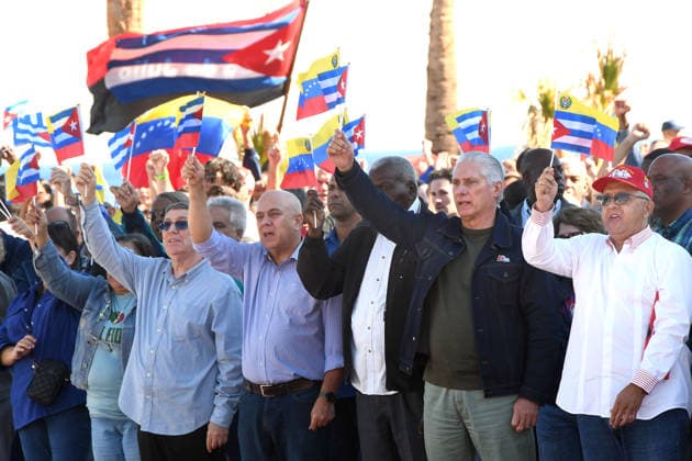 (260104) -- HAVANA, Jan. 4, 2026 -- Cuban President Miguel Diaz-Canel (2nd R, front) attends an event condemning the U.S. military aggression against Venezuela in Havana, capital of Cuba, Jan. 3, 2026. (Photo by Xinhua) (SpotNews) CUBA-HAVANA-VENEZUELA-ACT OF CONDEMNATION JoaquinxHernandez 