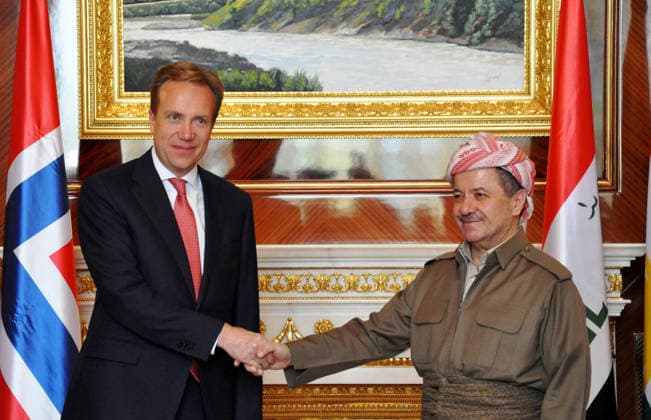 Borge Brende - Masoud Barzani meeting in Arbil ARBIL, IRAQ - AUGUST 26: Norwegian Foreign Minister Borge Brende (L) meets with Iraqi Kurdistan Regional Government President Masoud Barzani (R) in Arbil, Iraq on August 26, 2014. Arbil Iraq. Editorial use only. Please get in touch for any other usage.  Copyright: x2025xAnadoluxÅžÄ±vanxSÄ±ddÄ±kx