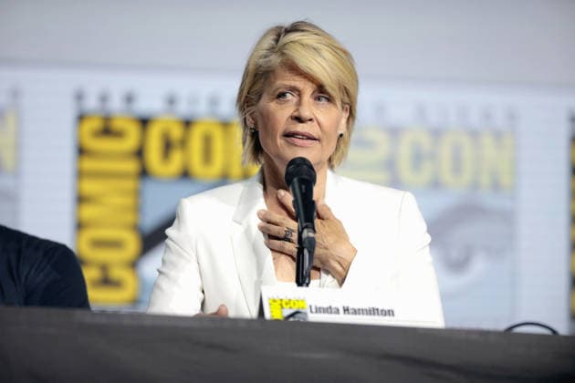 July 18, 2019, San Diego, California, USA: LINDA HAMILTON speaking at the 2019 San Diego Comic Con in San Diego, California. San Diego USA - ZUMAg247 20190718_znp_g247_002 Copyright: xGagexSkidmorex
