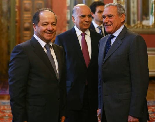 Massoud Barzani - Pietro Grasso ROME, ITALY - MAY 29 : Massoud Barzani (L), President of the Iraqi Kurdistan Regional Government (KRG) meets with President of Italian Senate Pietro Grasso (R) in Rome, Italy on May 29, 2014. Rome Lazio. Editorial use only. Please get in touch for any other usage.  Copyright: x2025xAnadoluxEvrenxAtalayx