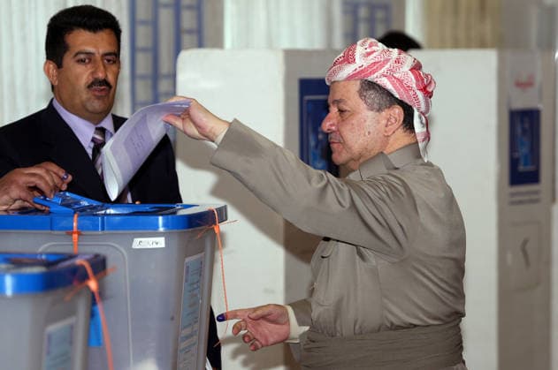 Iraqi parliamentary elections IRBIL, IRAQ - APRIL 30: Massoud Barzani, President of the Iraqi Kurdistan Regional Government (KRG), casts his ballot in the Iraqi parliamentary elections on April 30, 2014 in Irbil, Iraq. Arbil Iraq. Editorial use only. Please get in touch for any other usage.  Copyright: x2025xAnadoluxEmrahxYorulmazx
