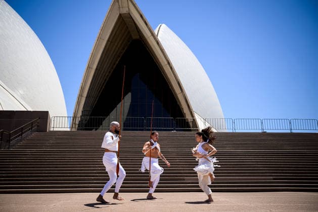 SYDNEY FESTIVAL 2026 OPENING DAY, Dancers perform an excerpt from First Nations work Garabari at the Sydney Opera House, in Sydney, Thursday, January 8, 2026. Sydney Festival marks its 50th year by transforming the city with a program of performance, music and public gathering across Sydney. ( NO ARCHIVING SYDNEY NEW SOUTH WALES AUSTRALIA  Copyright: xBIANCAxDExMARCHIx 20260108147293791380
