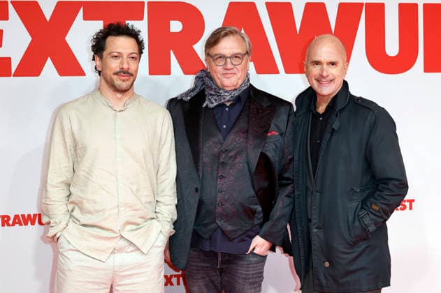 Fahri Yardim, Hape Kerkeling und Christoph Maria Herbst bei der Weltpremiere des Kinofilms Extrawurst in der Lichtburg. Essen, 07.01.2026