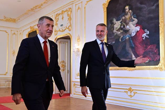From left Czech PM Premier Andrej Babis (ANO) and Richard Rasi, Speaker of the Slovak Parliament pose for photographers during the photo session in Bratislava, Slovakia, January 8, 2026. (CTKxPhoto VaclavxSalek) CTKPhotoP2026010805420  CTKPhotoP2026010805420