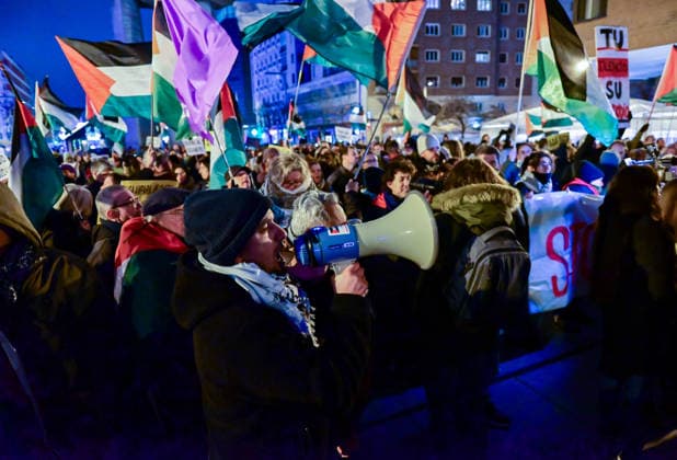 January 8, 2026, Madrid, Madrid, SPAIN: Public demonstration opposing the basketball game between Maccabi Tel-Aviv and Real Madrid. Protesters denounce the normalization of the conflict and reject the hosting of sporting events linked to the State of Israel. The protest took place at Plaza Salvador DaloÂ­, with slogans such as Ã¢â‚¬oeYou donÃ¢â‚¬â ¢t play with genocide. Madrid SPAIN - ZUMAz108 20260108_znp_z108_097 Copyright: xRichardxZubelzux