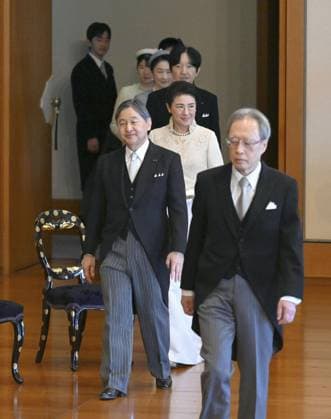 New year lectures for imperial family Japan s Emperor Naruhito (L), Empress Masako (C) and other imperial family members enter the Matsu-no-Ma stateroom at the Imperial Palace in Tokyo for the Imperial New Year s Lectures by scholars on Jan. 9, 2026. (Pool photo)  A14AA0005163945P