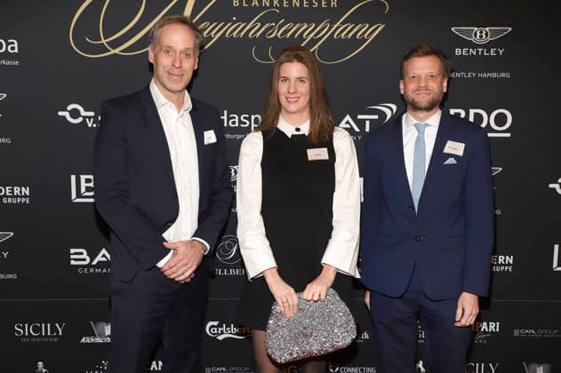 Christian Merkel, Natja Rieber und Phillipp Sommer beim 31. Blankeneser Neujahrsempfang im Hotel Süllberg. Hamburg, 08.01.2026