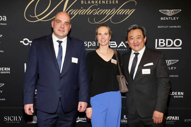 Niels Hagen, Franziska Dunger und Bobby Chang beim 31. Blankeneser Neujahrsempfang im Hotel Süllberg. Hamburg, 08.01.2026
