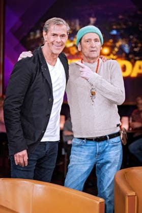 MDR - Riverboat. Schauspieler Ingo Naujoks und Sven Martinek anläßlich der Aufzeichnung der MDR - Talkshow Riverboat am 09.01.2026 in der Mediacity Leipzig. 20260109SFL0002