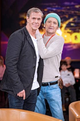 MDR - Riverboat. Schauspieler Ingo Naujoks und Sven Martinek anläßlich der Aufzeichnung der MDR - Talkshow Riverboat am 09.01.2026 in der Mediacity Leipzig. 20260109SFL0008