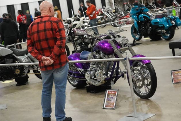 2026 North American International Motorcycle Supershow TORONTO, CANADA - JANUARY 9 : Visitors check custom motorcycles at the 50th annual North American International Motorcycle Supershow at the International Centre in Mississauga, Ontario, Canada on January 9, 2026. Mert Alper Dervis Anadolu Ontario Canada. Editorial use only. Please get in touch for any other usage.  Copyright: x2026xAnadoluxMertxAlperxDervisx