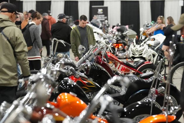 2026 North American International Motorcycle Supershow TORONTO, CANADA - JANUARY 9 : Visitors check custom motorcycles at the 50th annual North American International Motorcycle Supershow at the International Centre in Mississauga, Ontario, Canada on January 9, 2026. Mert Alper Dervis Anadolu Ontario Canada. Editorial use only. Please get in touch for any other usage.  Copyright: x2026xAnadoluxMertxAlperxDervisx