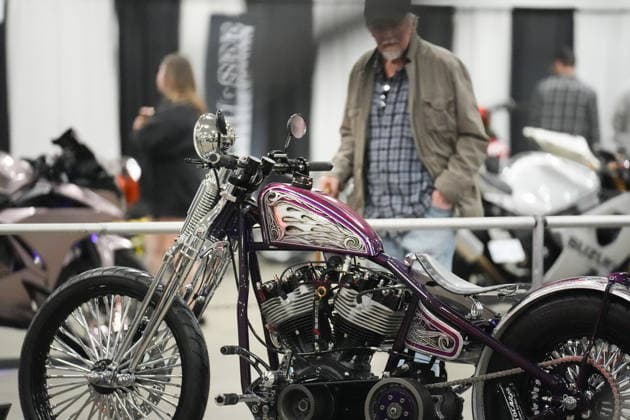 2026 North American International Motorcycle Supershow TORONTO, CANADA - JANUARY 9 : Visitors check custom motorcycles at the 50th annual North American International Motorcycle Supershow at the International Centre in Mississauga, Ontario, Canada on January 9, 2026. Mert Alper Dervis Anadolu Ontario Canada. Editorial use only. Please get in touch for any other usage.  Copyright: x2026xAnadoluxMertxAlperxDervisx