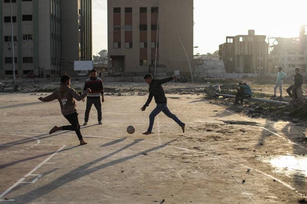 Displaced Palestinian youths play football on a destroyed pitch inside the devastated Islamic University in central Gaza City Displaced Palestinian youths play football on a destroyed pitch inside the devastated Islamic University in central Gaza City on January 10, 2026, trying to find moments of normalcy amidst the ongoing destruction and conflict in the Gaza Strip. Photo by Omar Ashtawy apaimages Gaza city Gaza Strip Palestinian Territory 100126_Gaza_OSH_00(6) Copyright: xapaimagesxOmarxAshtawyx xapaimagesx