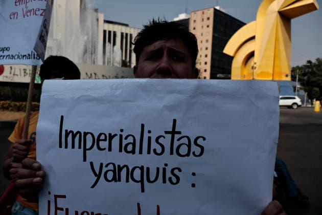 January 10, 2026, Mexico City, Cdmx, Mexico: Mexican protesters and social organizations are demonstrating against the actions of US President DONALD TRUMP against Venezuela and its former president, NICOLAS MADURO. With posters, giant banners, and Venezuelan flags, they are showing their support for MADURO and his vice president, DELCY RODRIGUEZ, who has assumed the presidency due to the country s situation. Chanting slogans like Yankees out of Latin America and Trump, imperialist terrorist, the protesters are demanding the immediate release of NICOLAS MADURO, whom they claim is being held captive by DONALD TRUMP. This comes as protests against these actions spread worldwide, with many believing TRUMP S true objective is to seize V - ZUMAp204 20260110_zip_p204_030 Copyright: xJosuexPerezx