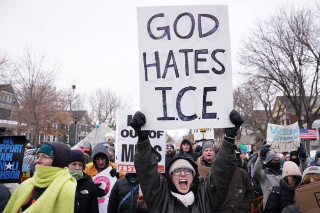 Protests continue in Minnesota MINNESOTA, USA - JANUARY 11: Several thousand protesters march through south Minneapolis in the wake of the killing of Renee Nicole Good, the 37 year old woman who was shot and killed by Immigration and Customs Enforcement agent earlier in the week in Minneapolis, Minnesota, January 10,2026. Seth Herald Anadolu Minnesota United States. Editorial use only. Please get in touch for any other usage.  Copyright: x2026xAnadoluxSethxHeraldx