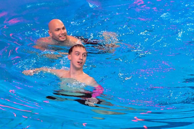 10.01.2026, xlakx, Entertainment, TV Total Turmspringen v.l. Flying Uwe Streamer und Let™s Hugo Streamer wagt sich bei der 15. Ausgabe des TV Total Turmspringen in Berlin von den Sprungbrettern der Schwimm- und Sprunghalle im Europasportpark (SSE) ein spektakulaeres Highlight der Show auf ProSieben. Berlin