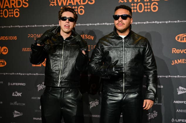 January 10, 2026, Madrid, Madrid, SPAIN: Content creators and guests pose on the black carpet during the third edition of the Army Awards, held on Saturday, January 10, at the Madrid Arena in Madrid. Known as the â€oeinternet anti-awards,†the ceremony honors the most viral moments, trends, and personalities from social media over the past year in a script-free gala hosted by Ceciarmy and Santiago Segura. In the image Erra El Aslani and Juan Beato Madrid SPAIN - ZUMAz108 20260110_znp_z108_077 Copyright: xRichardxZubelzux