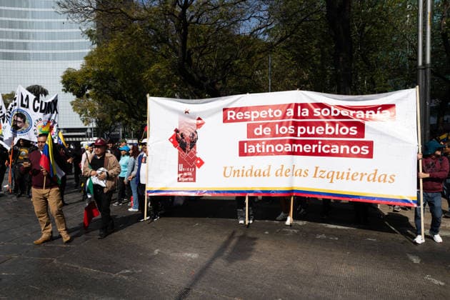 January 10, 2026, Mexico City, Mexico: Hundreds of people joined the March against Imperialism, from the Angel of Independence to Plaza Palestina Libre, following the capture of NICOLAS MADURO and his wife, CILIA FLORES, by US forces. Demonstrators expressed solidarity with the Venezuelan people. Mexico City Mexico - ZUMAl178 20260110_znp_l178_001 Copyright: xCristianxLeyvax