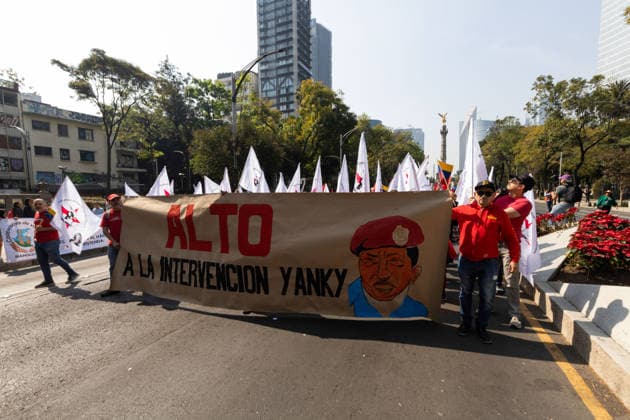 January 10, 2026, Mexico City, Mexico: Hundreds of people joined the March against Imperialism, from the Angel of Independence to Plaza Palestina Libre, following the capture of NICOLAS MADURO and his wife, CILIA FLORES, by US forces. Demonstrators expressed solidarity with the Venezuelan people. Mexico City Mexico - ZUMAl178 20260110_znp_l178_016 Copyright: xCristianxLeyvax