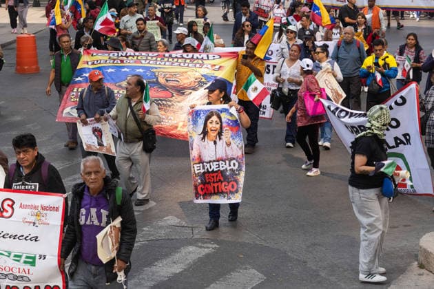 January 10, 2026, Mexico City, Mexico: Hundreds of people joined the March against Imperialism, from the Angel of Independence to Plaza Palestina Libre, following the capture of NICOLAS MADURO and his wife, CILIA FLORES, by US forces. Demonstrators expressed solidarity with the Venezuelan people. Mexico City Mexico - ZUMAl178 20260110_znp_l178_045 Copyright: xCristianxLeyvax