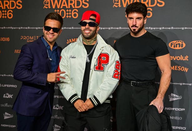 January 10, 2026, Madrid, Madrid, SPAIN: Content creators and guests pose on the black carpet during the third edition of the Army Awards, held on Saturday, January 10, at the Madrid Arena in Madrid. Known as the â€oeinternet anti-awards,†the ceremony honors the most viral moments, trends, and personalities from social media over the past year in a script-free gala hosted by Ceciarmy and Santiago Segura. In the image Doble Nicky Jam Madrid SPAIN - ZUMAz108 20260110_znp_z108_195 Copyright: xRichardxZubelzux