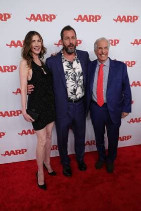 BEVERLY HILLS, CALIFORNIA - JANUARY 10: Henry Wrinkler, Jackie Sandler and Adam Sandler at the 2026 Annual Movies for Grownups Awards with AARP at Beverly Wilshire, A Four Seasons Hotel on January 10, 2026 in Beverly Hills, California. Copyright: xAdmediax MediaPunchx