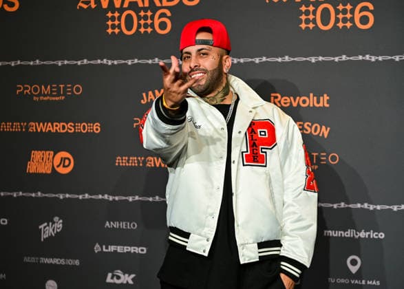 January 10, 2026, Madrid, Madrid, SPAIN: Content creators and guests pose on the black carpet during the third edition of the Army Awards, held on Saturday, January 10, at the Madrid Arena in Madrid. Known as the â€oeinternet anti-awards,†the ceremony honors the most viral moments, trends, and personalities from social media over the past year in a script-free gala hosted by Ceciarmy and Santiago Segura. In the image Doble Nicky Jam Madrid SPAIN - ZUMAz108 20260110_znp_z108_194 Copyright: xRichardxZubelzux