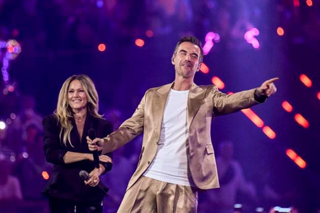 abb: Florian Silbereisen Moderator und Helene Fischer Saengerin auf der Buehne bei der ARD TV LIve Sendung bei den Schlagerchampions 2026 Das Grosse Fest der Besten auf der Buehne im Velodrom am 10.01.2026 in Berlin Berlin Germany