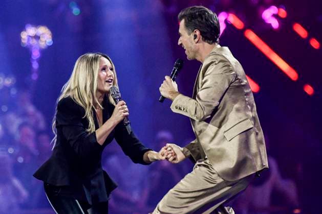 abb: Florian Silbereisen Moderator und Helene Fischer Saengerin auf der Buehne bei der ARD TV LIve Sendung bei den Schlagerchampions 2026 Das Grosse Fest der Besten auf der Buehne im Velodrom am 10.01.2026 in Berlin Berlin Germany