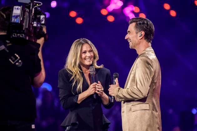 abb: Florian Silbereisen Moderator und Helene Fischer Saengerin auf der Buehne bei der ARD TV LIve Sendung bei den Schlagerchampions 2026 Das Grosse Fest der Besten auf der Buehne im Velodrom am 10.01.2026 in Berlin Berlin Germany
