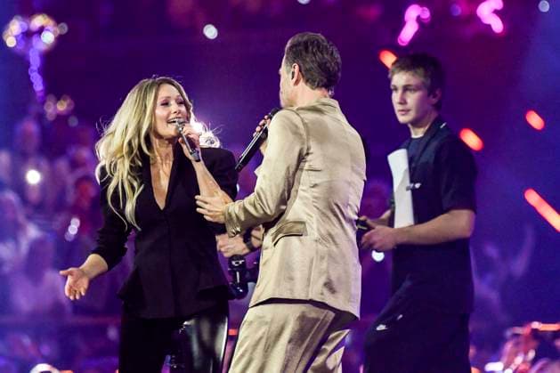 abb: Florian Silbereisen Moderator und Helene Fischer Saengerin auf der Buehne bei der ARD TV LIve Sendung bei den Schlagerchampions 2026 Das Grosse Fest der Besten auf der Buehne im Velodrom am 10.01.2026 in Berlin Berlin Germany