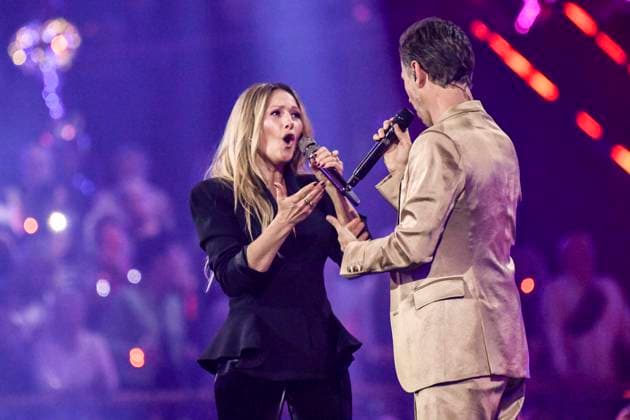 abb: Florian Silbereisen Moderator und Helene Fischer Saengerin auf der Buehne bei der ARD TV LIve Sendung bei den Schlagerchampions 2026 Das Grosse Fest der Besten auf der Buehne im Velodrom am 10.01.2026 in Berlin Berlin Germany