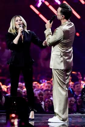 abb: Florian Silbereisen Moderator und Helene Fischer Saengerin auf der Buehne bei der ARD TV LIve Sendung bei den Schlagerchampions 2026 Das Grosse Fest der Besten auf der Buehne im Velodrom am 10.01.2026 in Berlin Berlin Germany