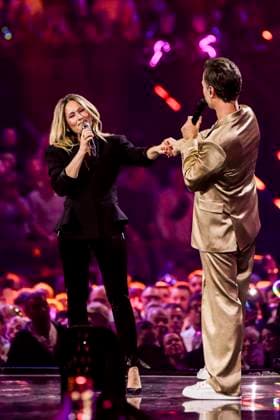 abb: Florian Silbereisen Moderator und Helene Fischer Saengerin auf der Buehne bei der ARD TV LIve Sendung bei den Schlagerchampions 2026 Das Grosse Fest der Besten auf der Buehne im Velodrom am 10.01.2026 in Berlin Berlin Germany