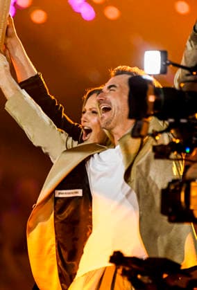 abb: Florian Silbereisen Moderator und Helene Fischer Saengerin auf der Buehne bei der ARD TV LIve Sendung bei den Schlagerchampions 2026 Das Grosse Fest der Besten auf der Buehne im Velodrom am 10.01.2026 in Berlin Berlin Germany