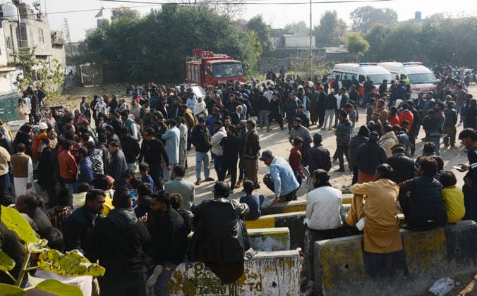 Gas cylinder explosion at Islamabad wedding kills eight, including bride and groom ISLAMABAD, PAKISTAN, JANUARY 11: Local residents gather at the site of a powerful gas cylinder explosion at a wedding function in a neighborhood of Islamabad on January 11, 2026. The blast killed eight people, including the bride and groom and their grandparents, injured 12 others, and caused the collapse of adjoining houses. Muhammad Reza Anadolu Islamabad Pakistan. Editorial use only. Please get in touch for any other usage.  Copyright: x2026xAnadoluxMuhammadxRezax