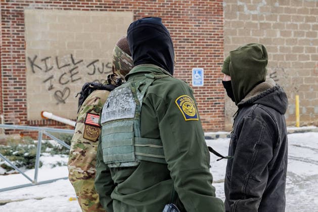 U.S. border agents carry out immigration enforcement operations in Minneapolis MINNESOTA, UNITED STATES - JANUARY 11: U.S. Customs and Border Protection agents confront a community member while conducting immigration enforcement operations in Minneapolis, Minnesota, United States, on January 11, 2026. Madison Thorn Anadolu Minnesota United States. Editorial use only. Please get in touch for any other usage.  Copyright: x2026xAnadoluxMadisonxThornx