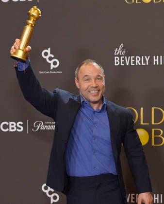 Stephen Graham appears backstage after winning the award for Best Performance by a Male Actor in a Limited Series, Anthology Series, or a Motion Picture Made for Television Award for Adolescence during the 83rd annual Golden Globe Awards at the Beverly Hilton in Beverly Hills, California on Sunday, January 11, 2026.  LAP2026011223 JIMxRUYMEN