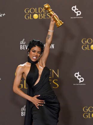 Teyana Taylor appears backstage after winning the award for Best Performance by a Female Actor in a Supporting Role in any Motion Picture award for One Battle After Another during the 83rd annual Golden Globe Awards at the Beverly Hilton in Beverly Hills, California on Sunday, January 11, 2026.  LAP202601112225 JIMxRUYMEN