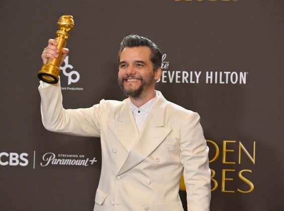 Wagner Moura appears backstage after winning the award for Best Performance by a Male Actor in a Motion Picture Drama Award for The Secret Agent during the 83rd annual Golden Globe Awards at the Beverly Hilton in Beverly Hills, California on Sunday, January 11, 2026.  LAP202601112234 JIMxRUYMEN