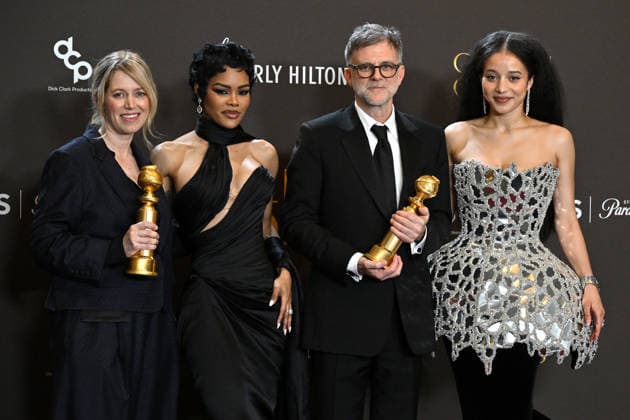 83rd Annual Golden Globes - Press Room Sara Murphy, Teyana Taylor, Paul Thomas Anderson and Chase Infiniti in the press room at the 83rd Golden Globe Awards at the Beverly Hilton Hotel on January 11, 2025 in Beverly Hills, CA. Beverly Hills Beverly Hilton Hotel California USA Copyright: xLISAxOConnor AFF-USA.comx